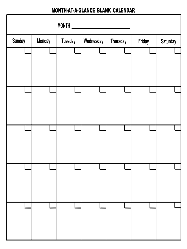 Month At A Glance Blank Calendar Template Calendar