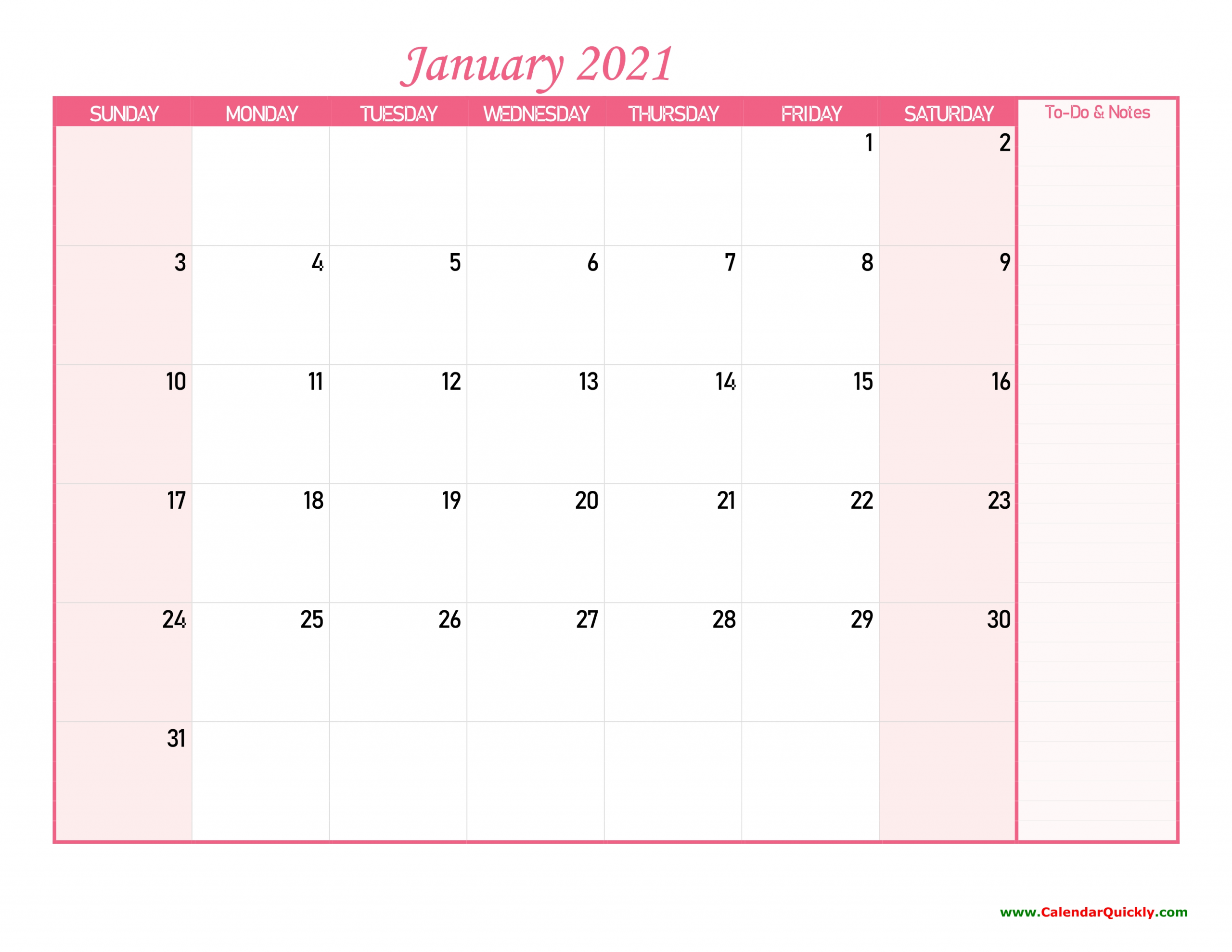 monthly calendar 2021 with notes | calendar quickly