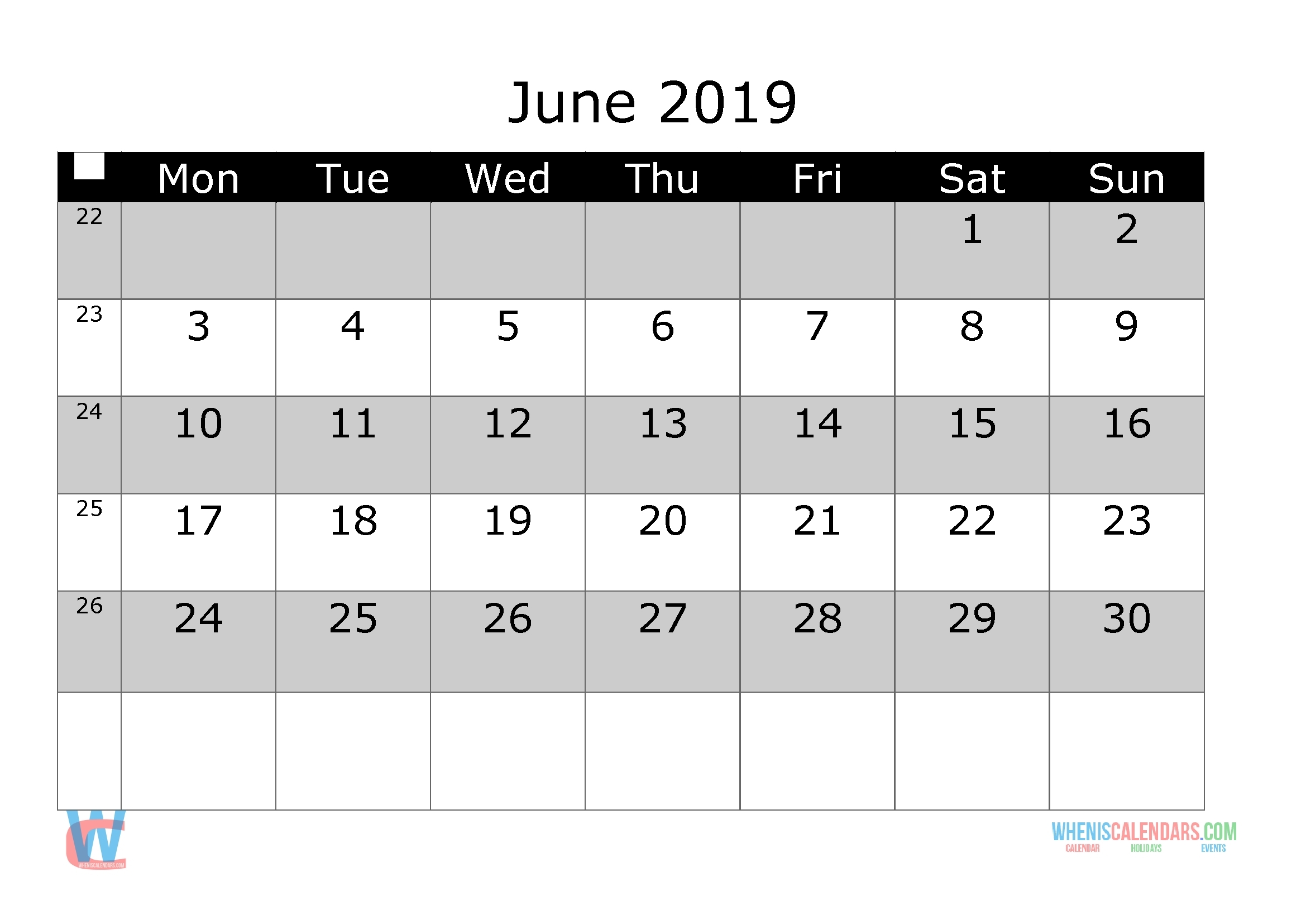 monthly calender starting with monday | calendar template