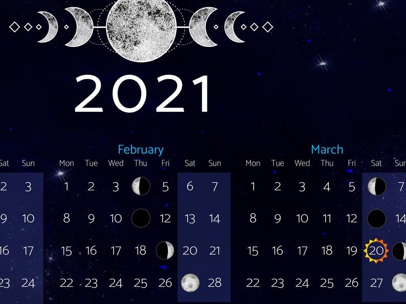 Moon Calendar 2021 Moon Phases 2021 Poster | Etsy