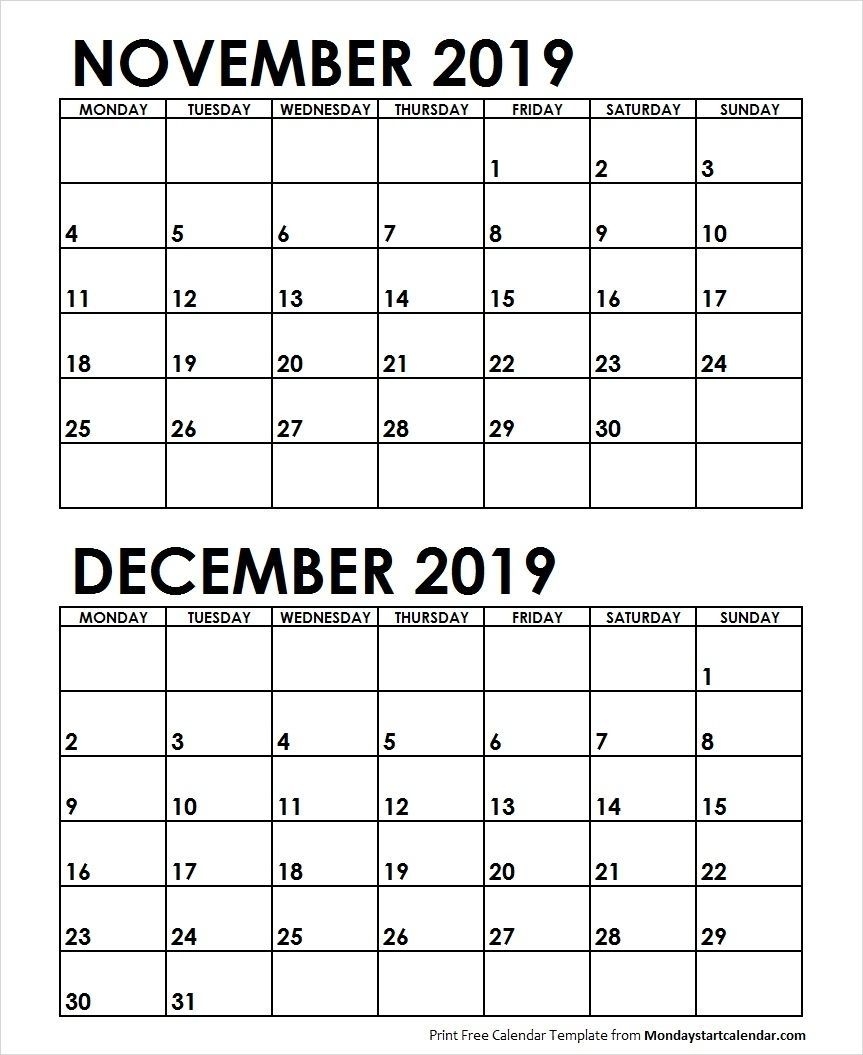 Nov Dec 2019 Calendar Monday Start Archives Monday Start