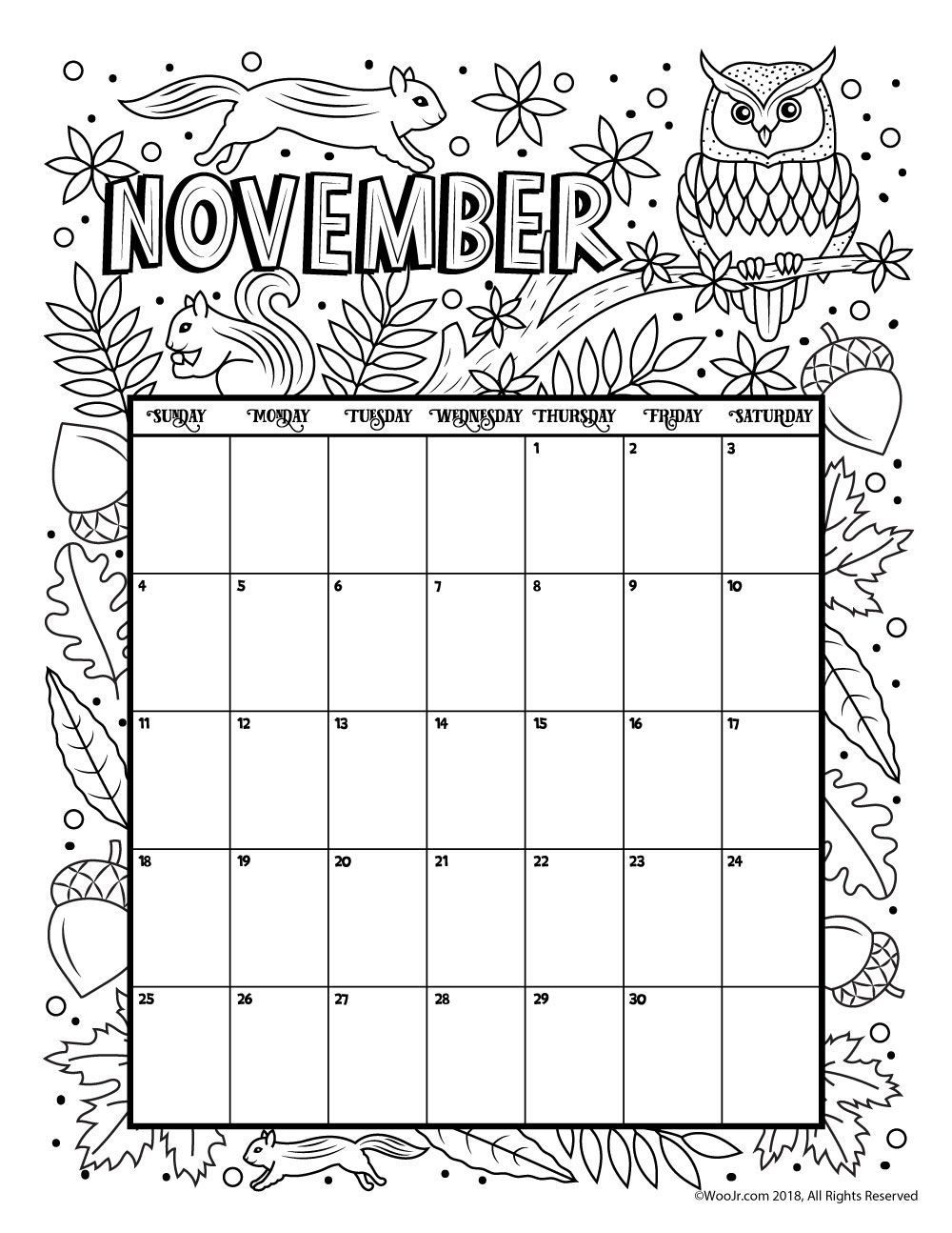 november 2018 calendar page word excel template | coloring