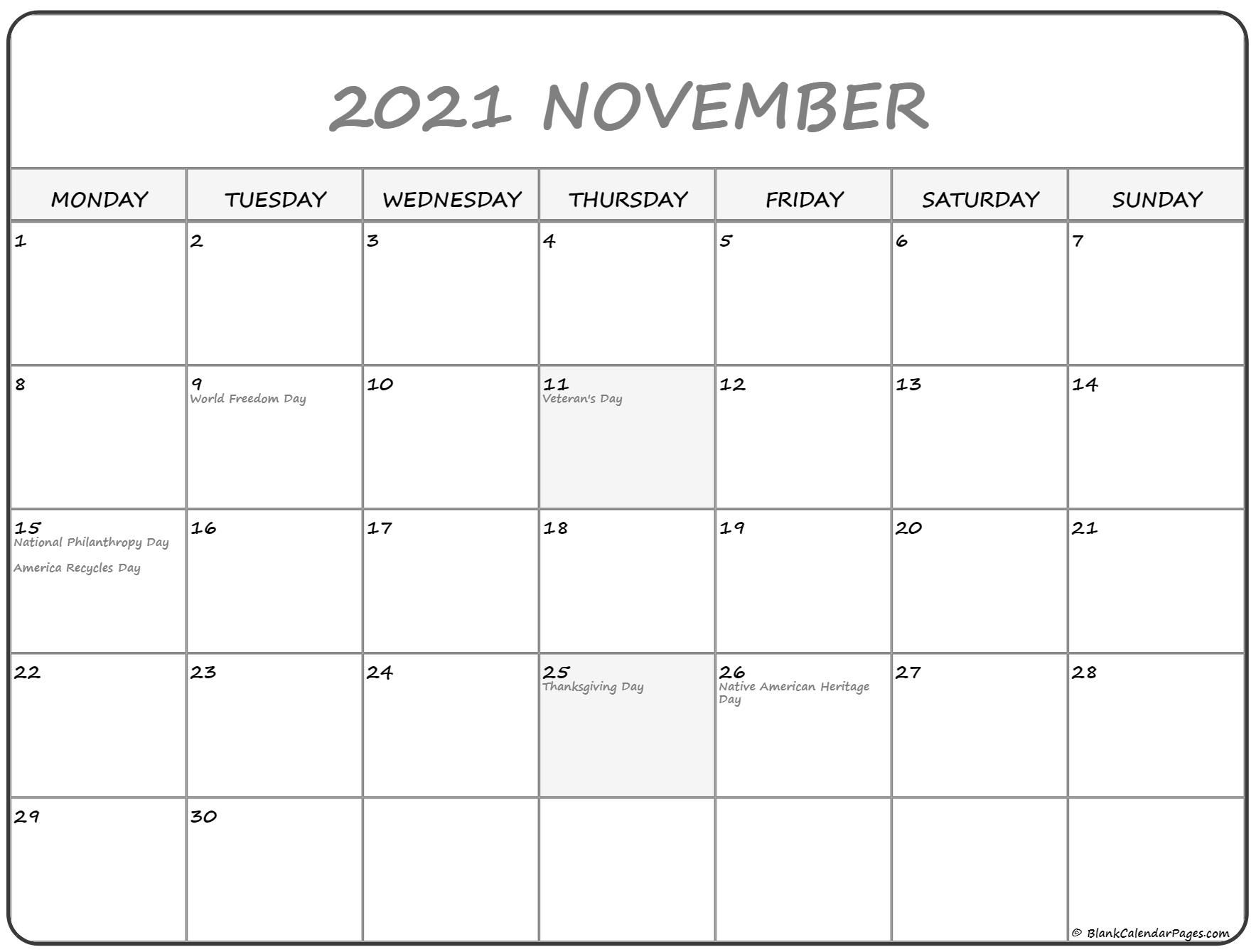 november 2021 monday calendar monday to sunday calendar