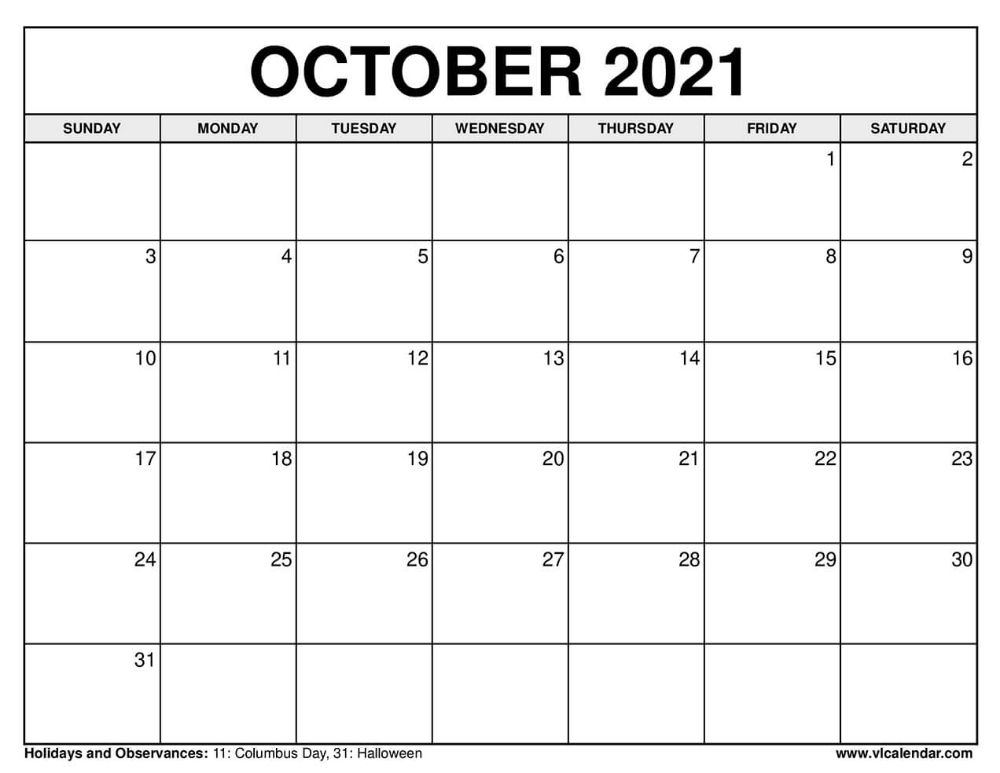 October 2021 Calendar | Calendar Printables, Calendar