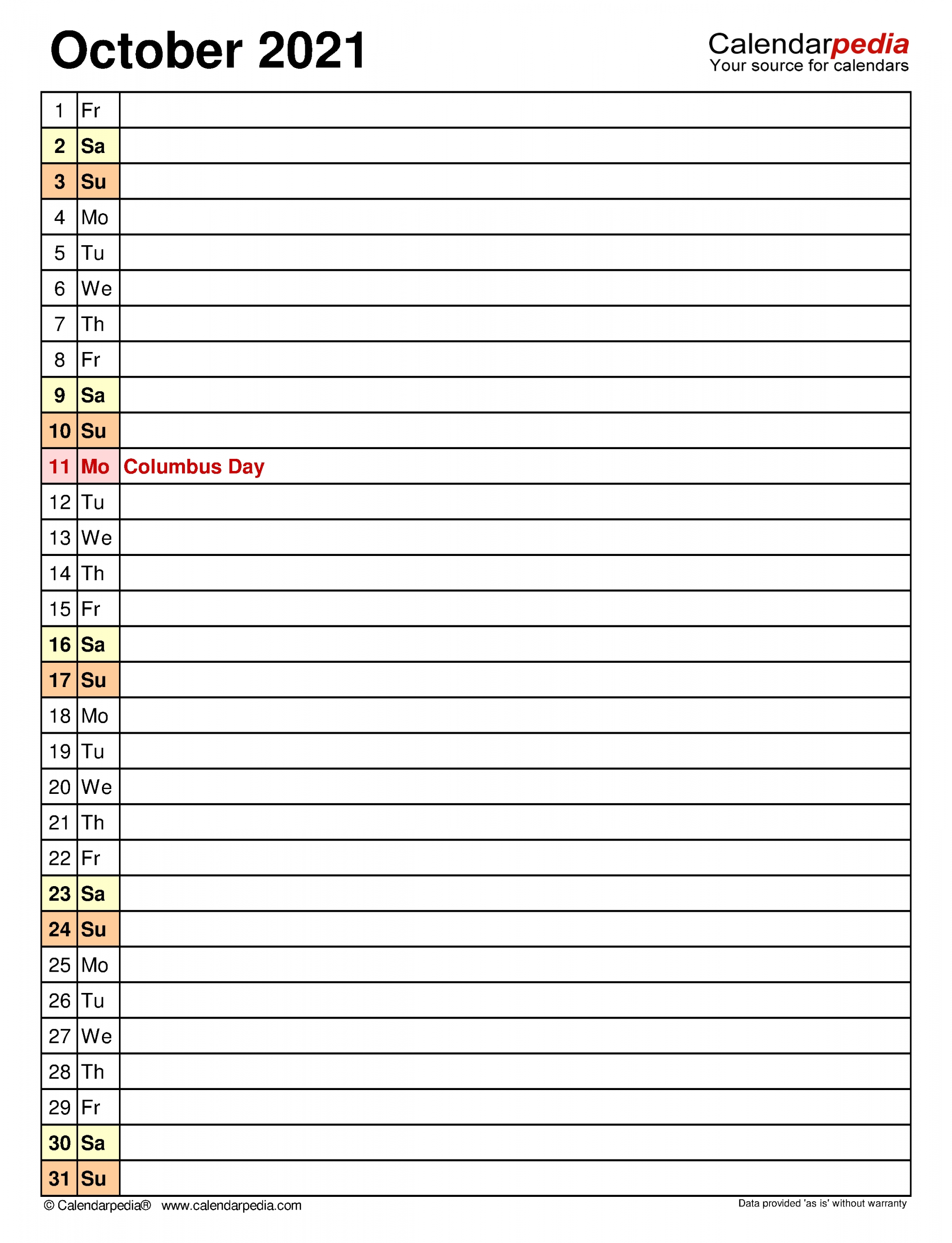 October 2021 Calendar | Templates For Word, Excel And Pdf