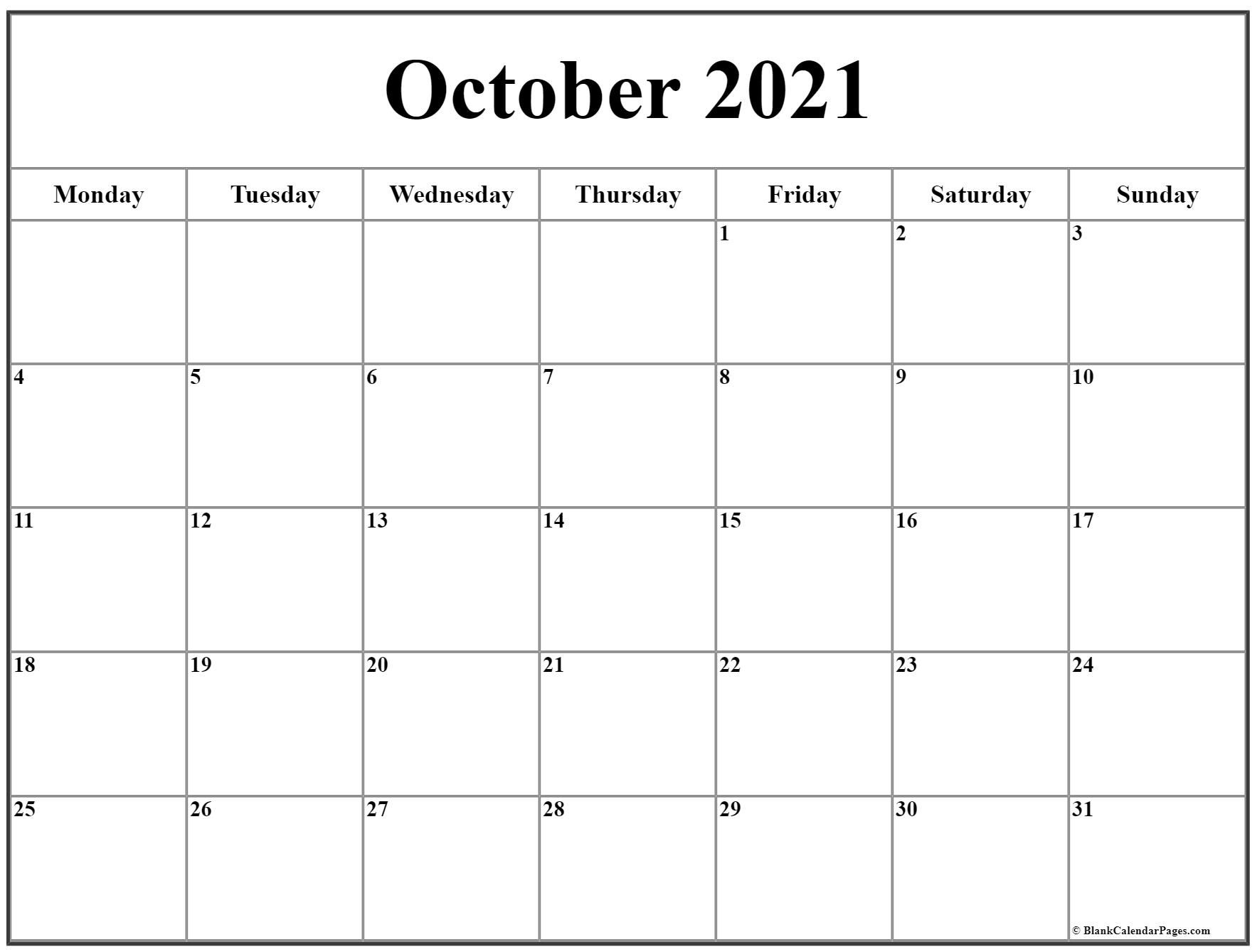 october 2021 monday calendar | monday to sunday