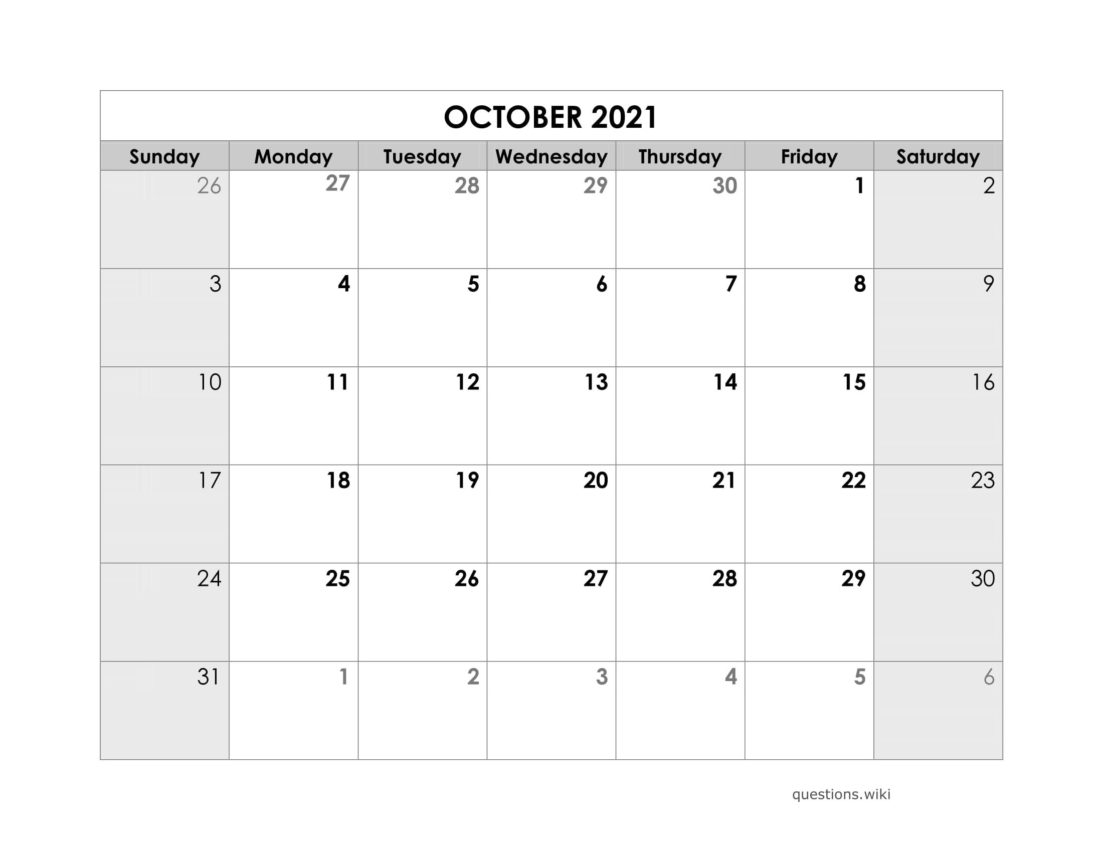 October 2021 Thru December 2021 Calendar | Calendar