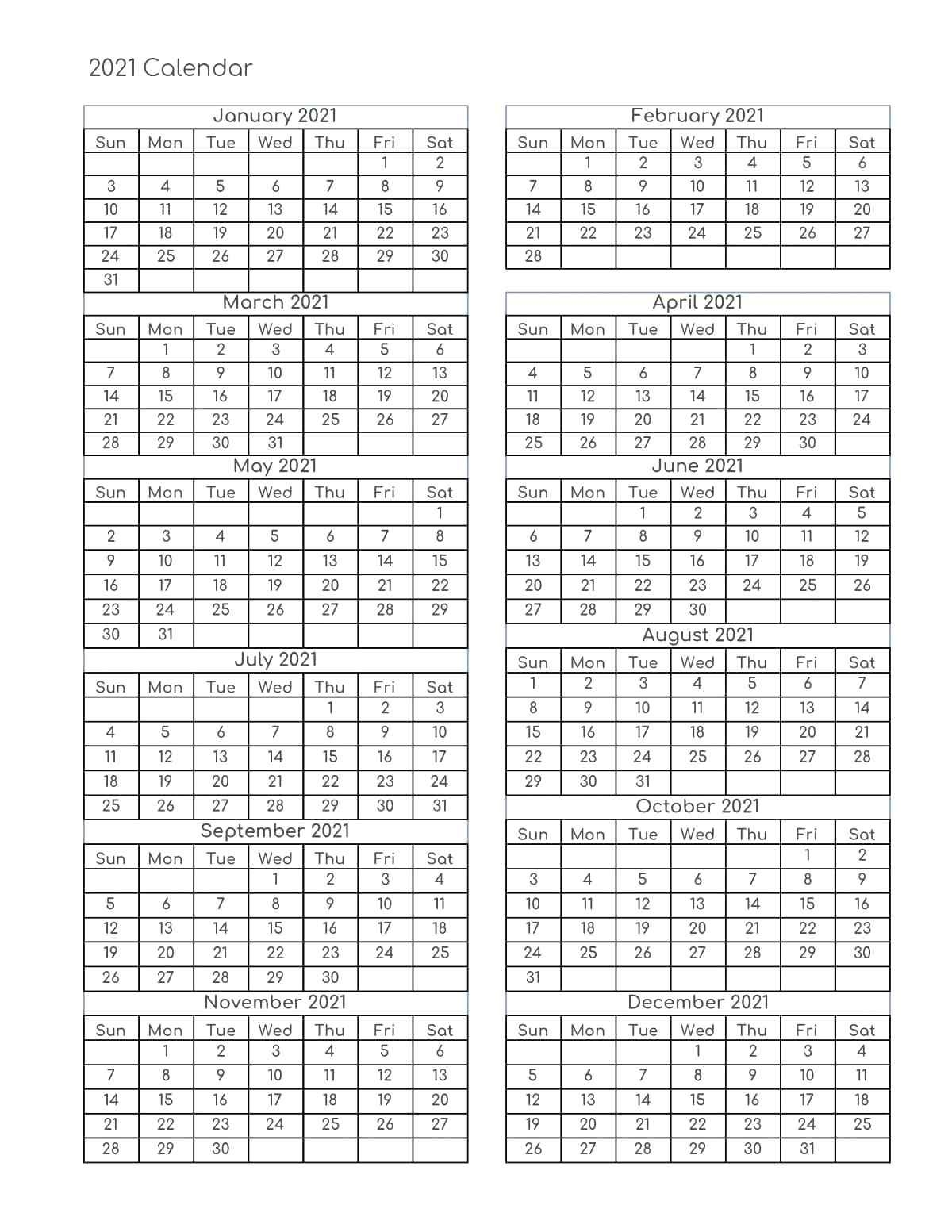 Pdf 2021 Calendar Printable | 2021 Calendar Pdf Template