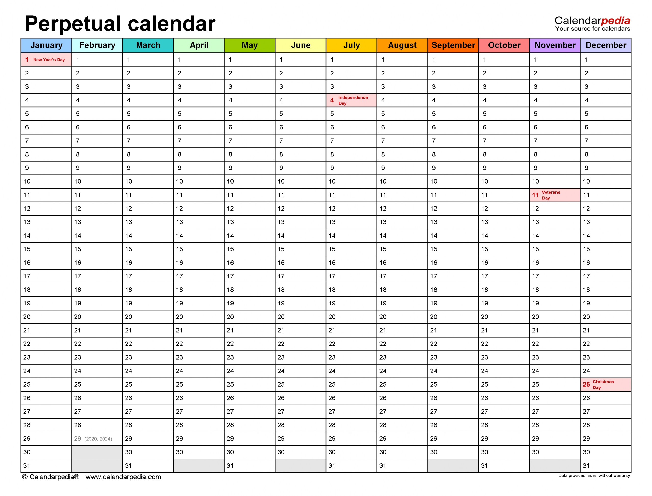 Perpetual Calendars Free Printable Microsoft Word Templates