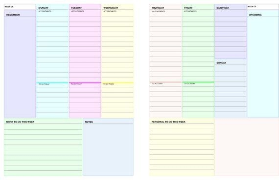 planner 2 page per week a4 size weekly planner day planner