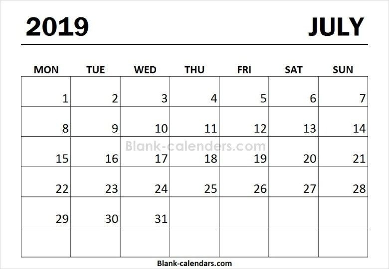 Print Calendar 2019 July Monday Start | Print Calendar