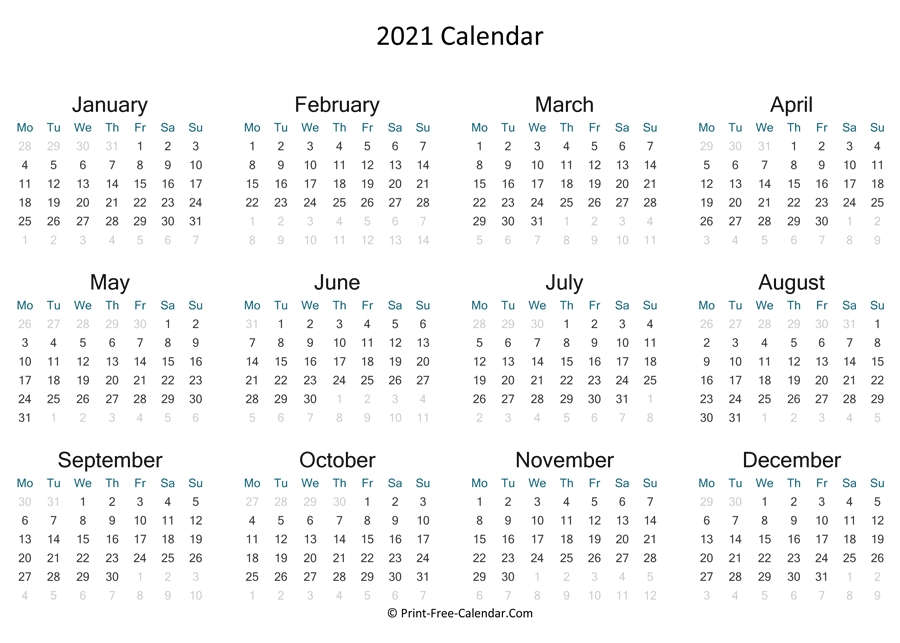 print free calendar 2021