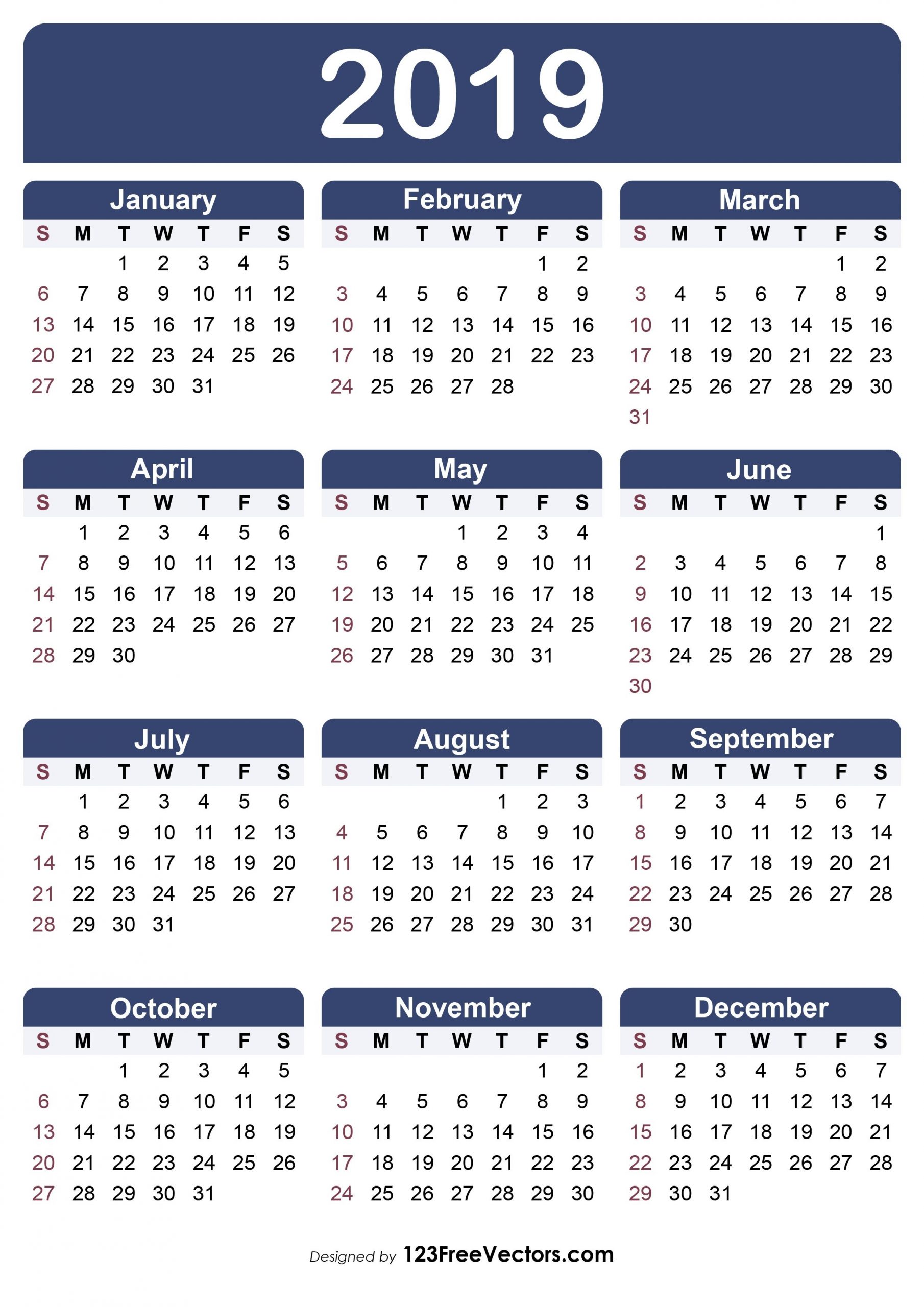 printable 2019 calendar with week numbers