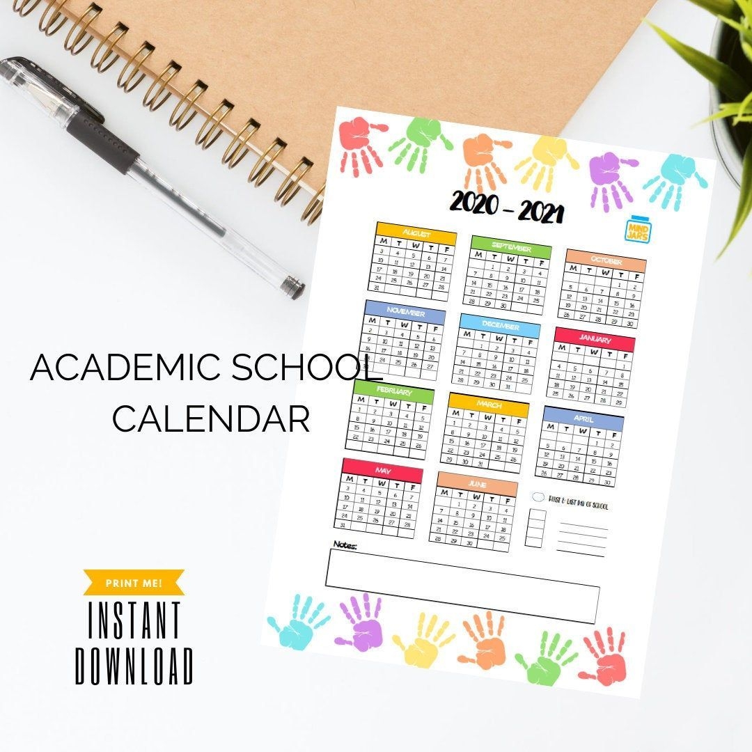 Printable 2020 2021 Academic Calendar Year One Page