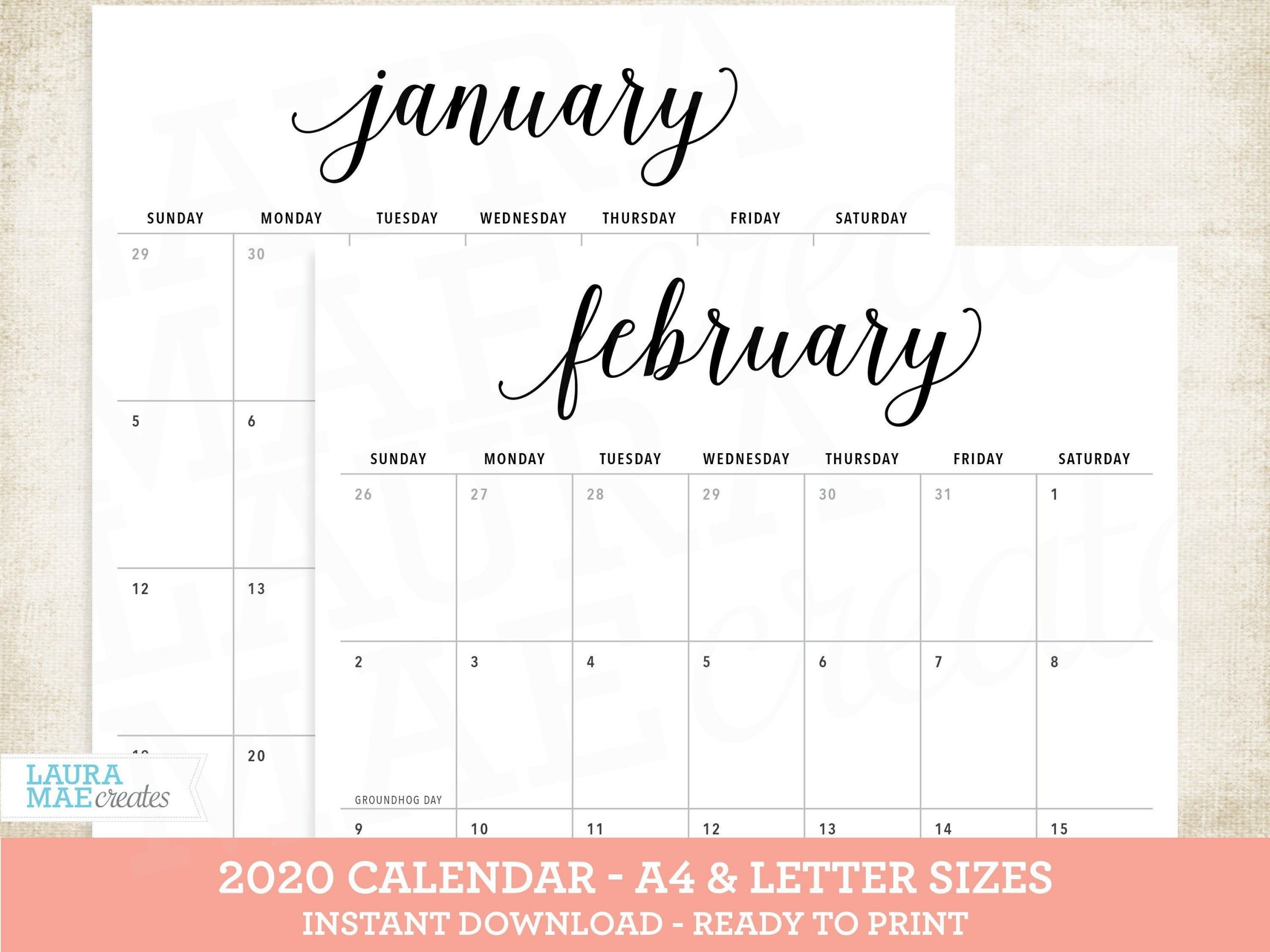 Printable 2021 Calendar 12 Month Letter A4 Sizes Monthly