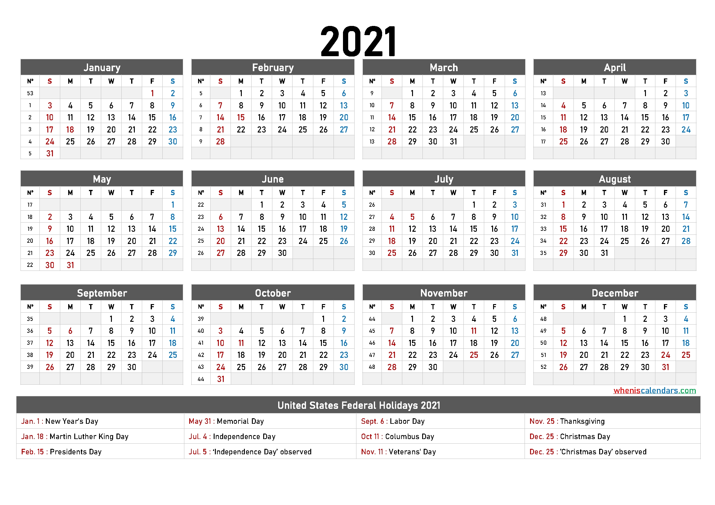 printable 2021 calendar one page 6 templates free
