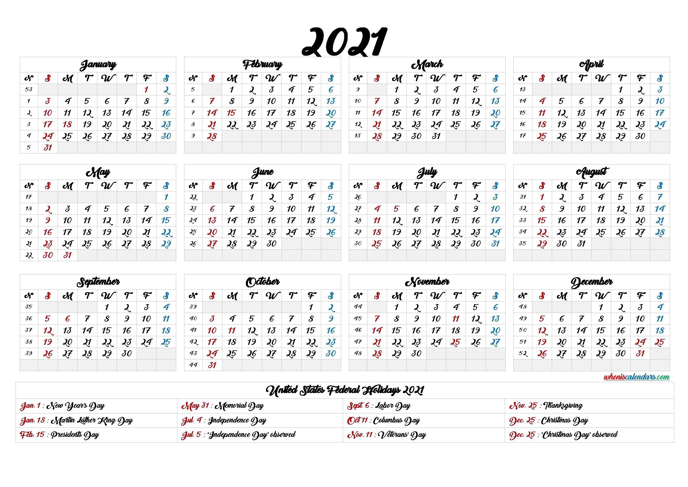 printable 2021 calendar one page 9 templates