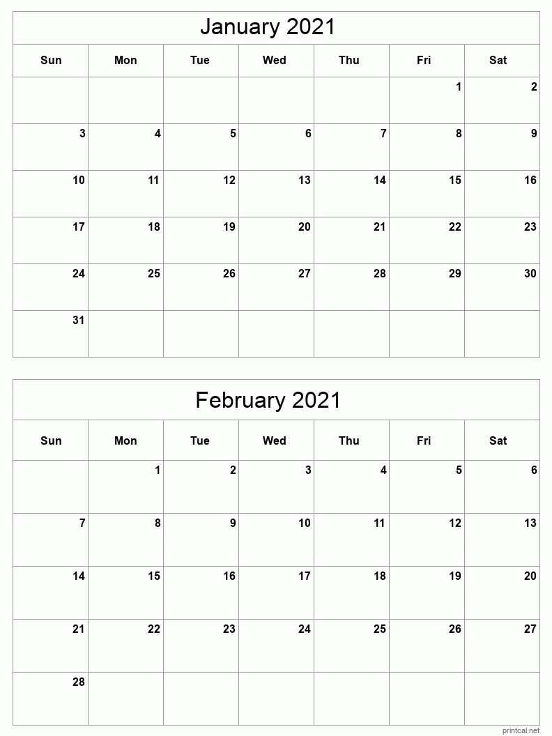 printable 2021 calendar two months per page | free