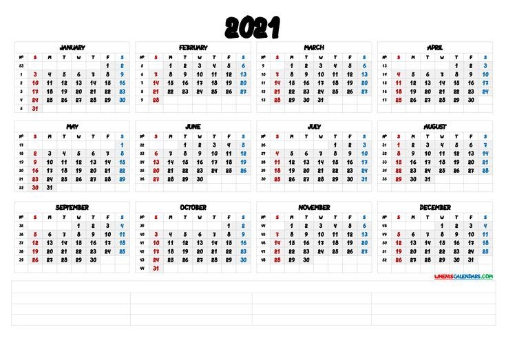Printable 2021 Calendar With Week Numbers [premium