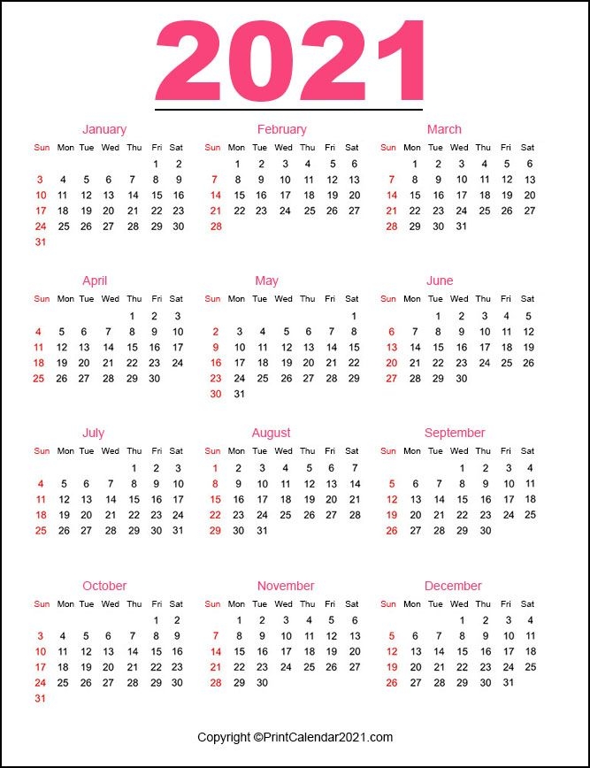 Printable 2021 Calendarmonth