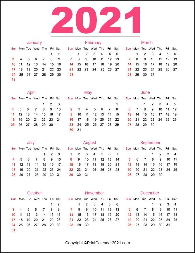 printable 2021 calendarmonth