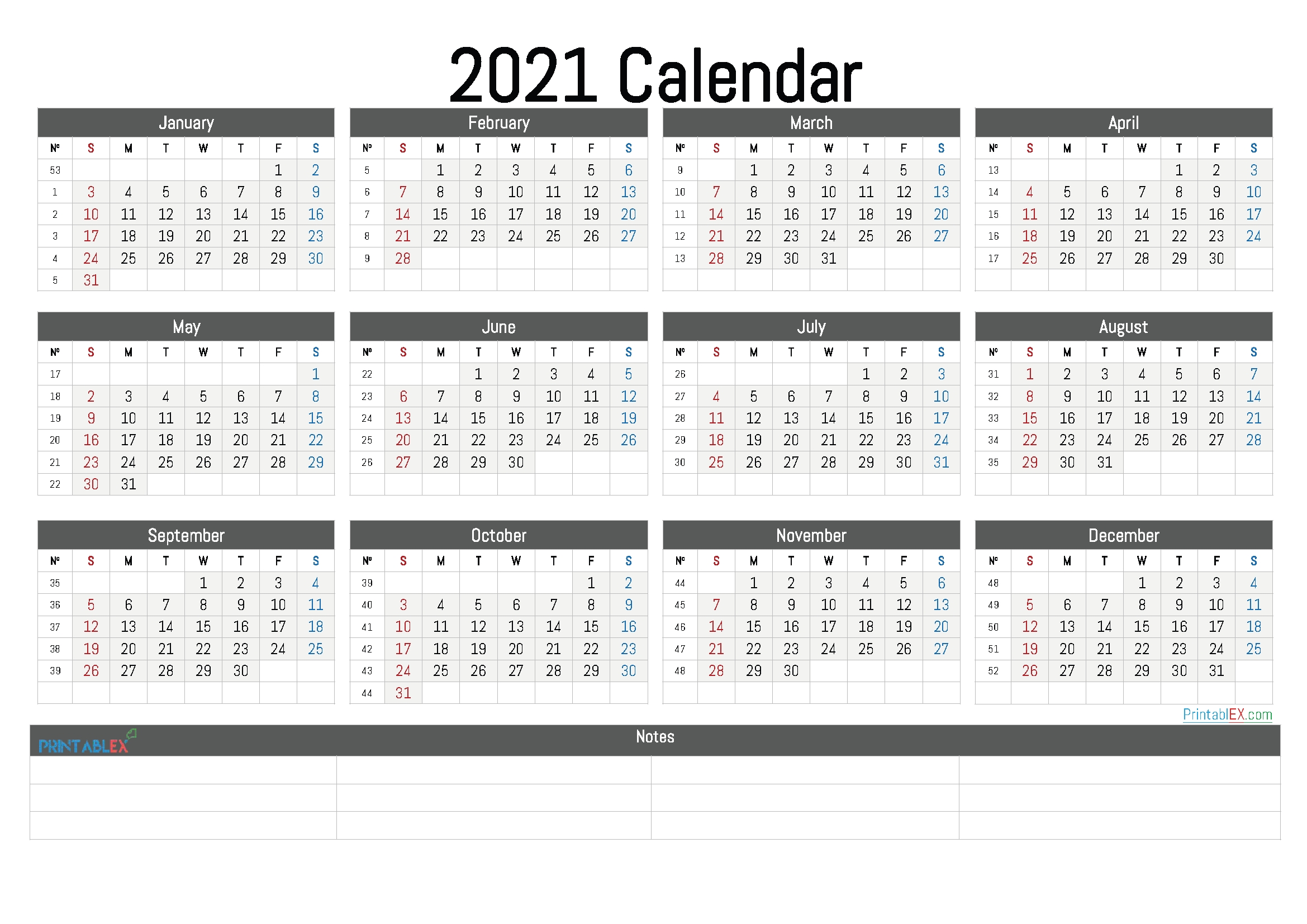 Printable 2021 Calendarmonth