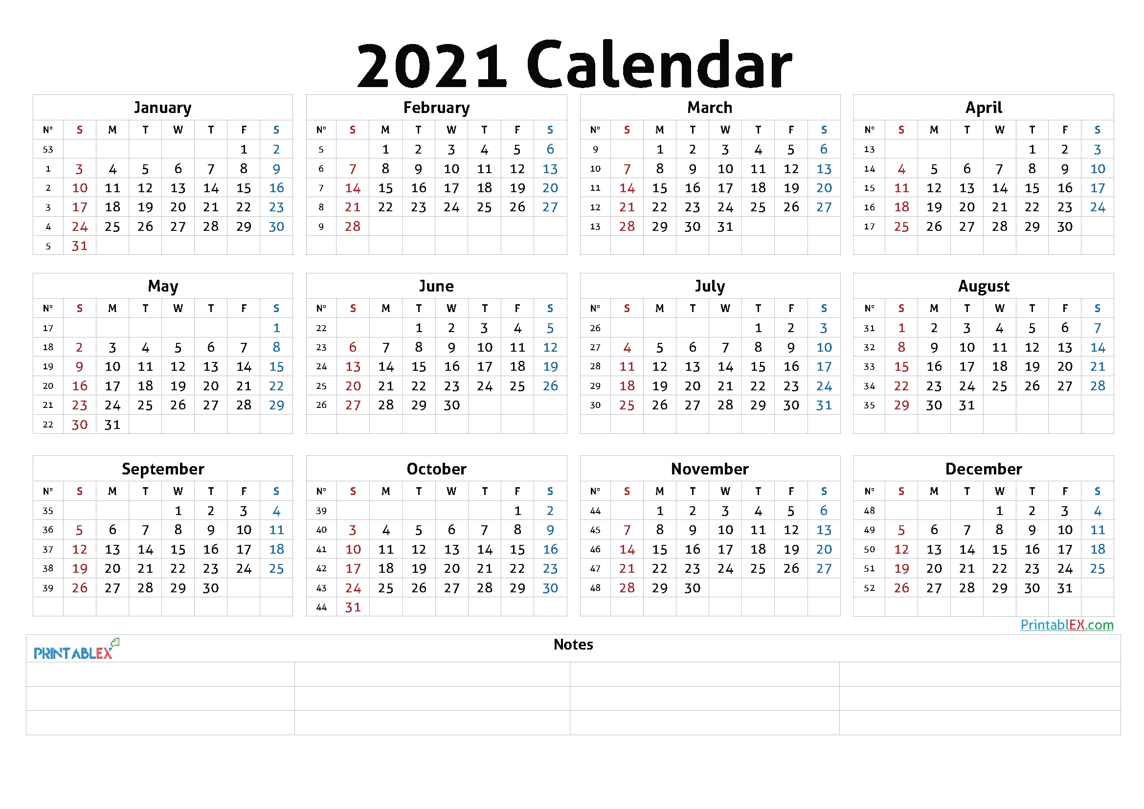 Printable 2021 Calendaryear 21ytw46