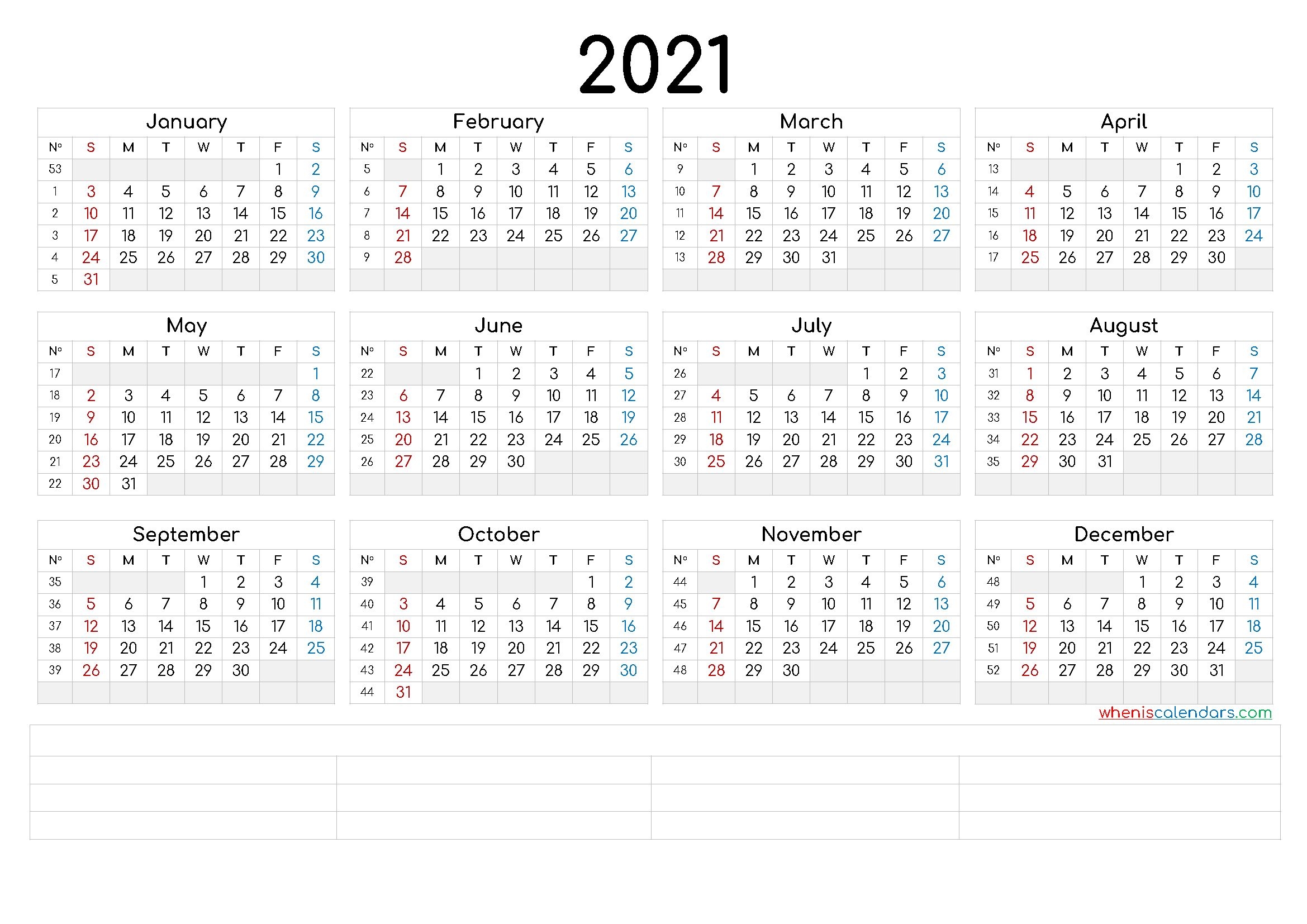 Printable 2021 Calendaryear (6 Templates) Free