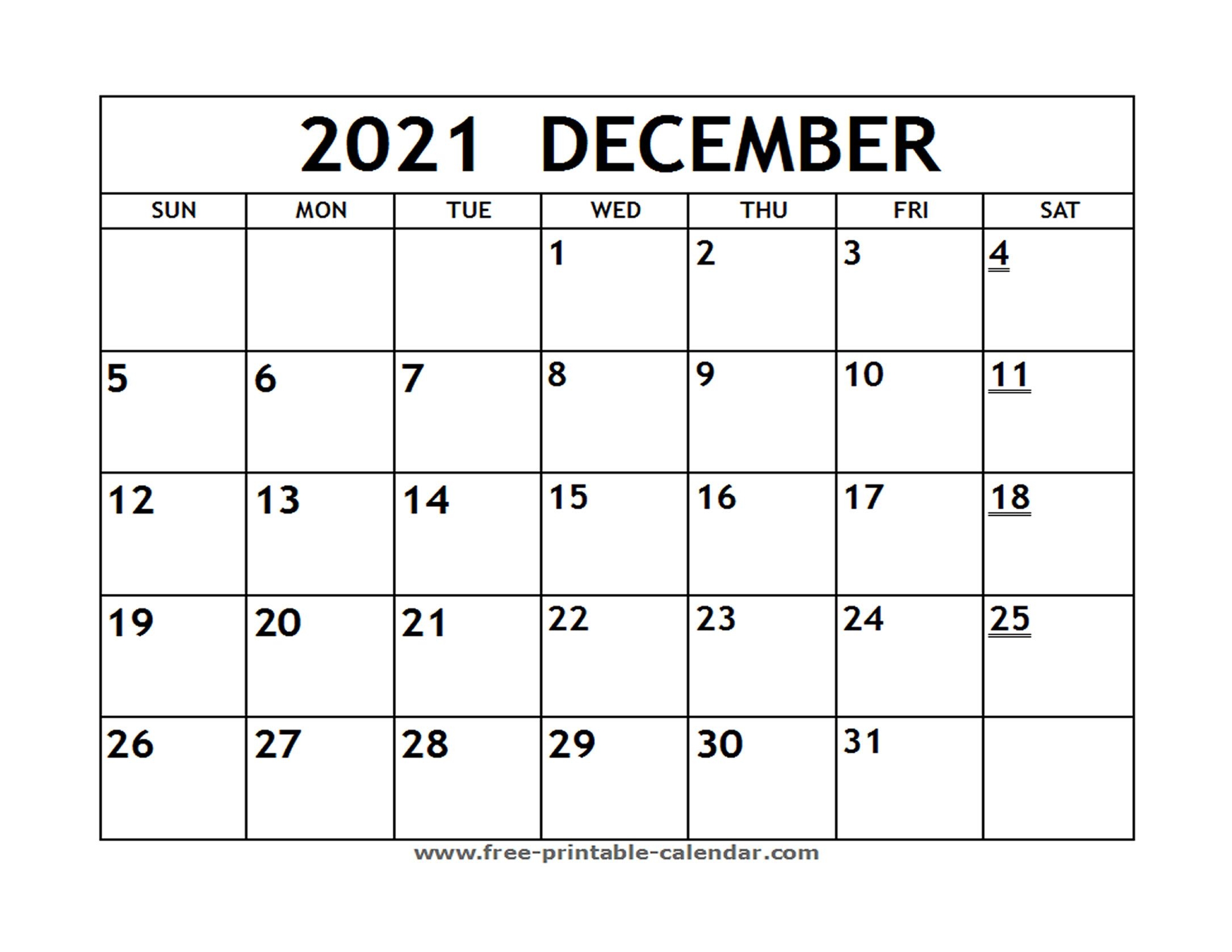 Printable 2021 December Calendar Free Printable Calendar