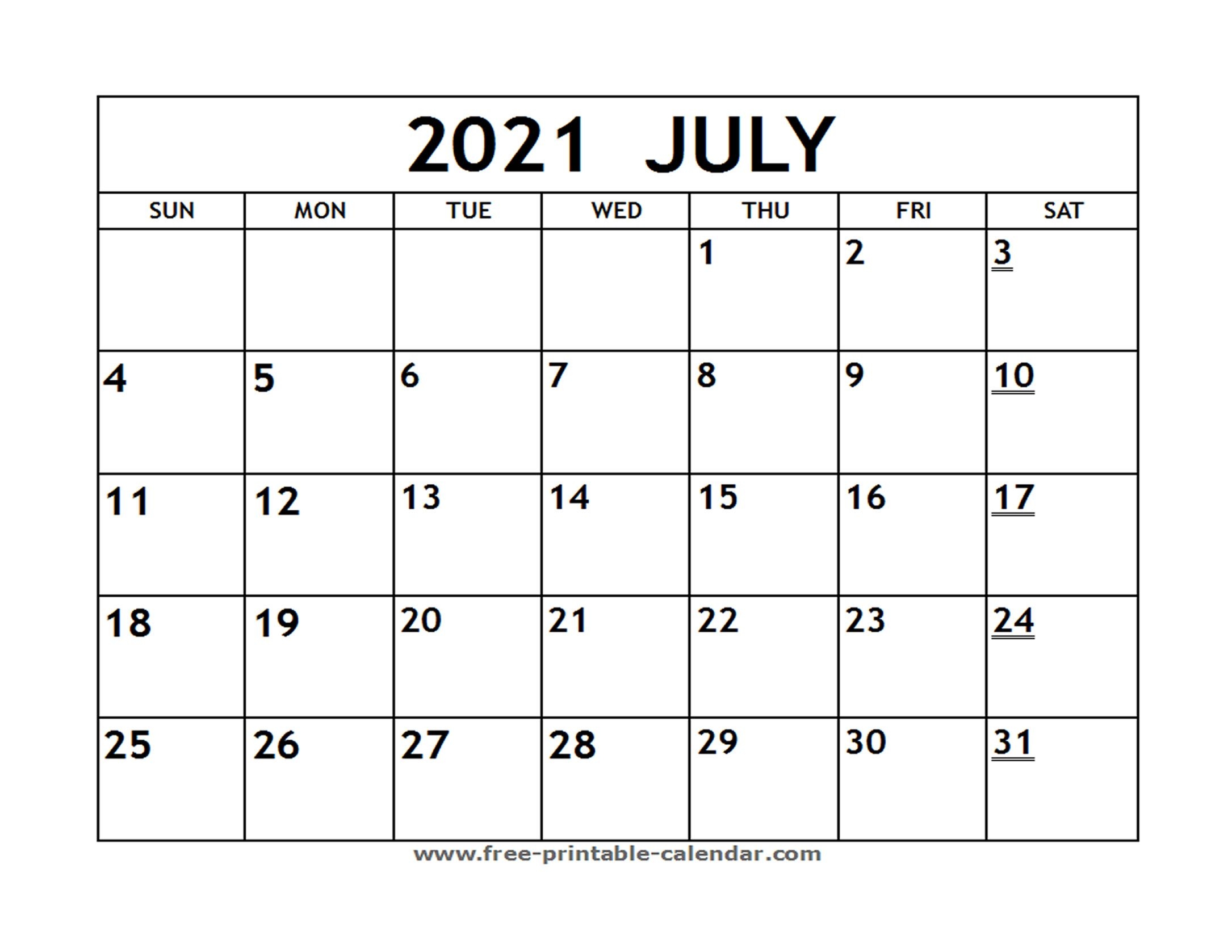 printable 2021 july calendar free printable calendar