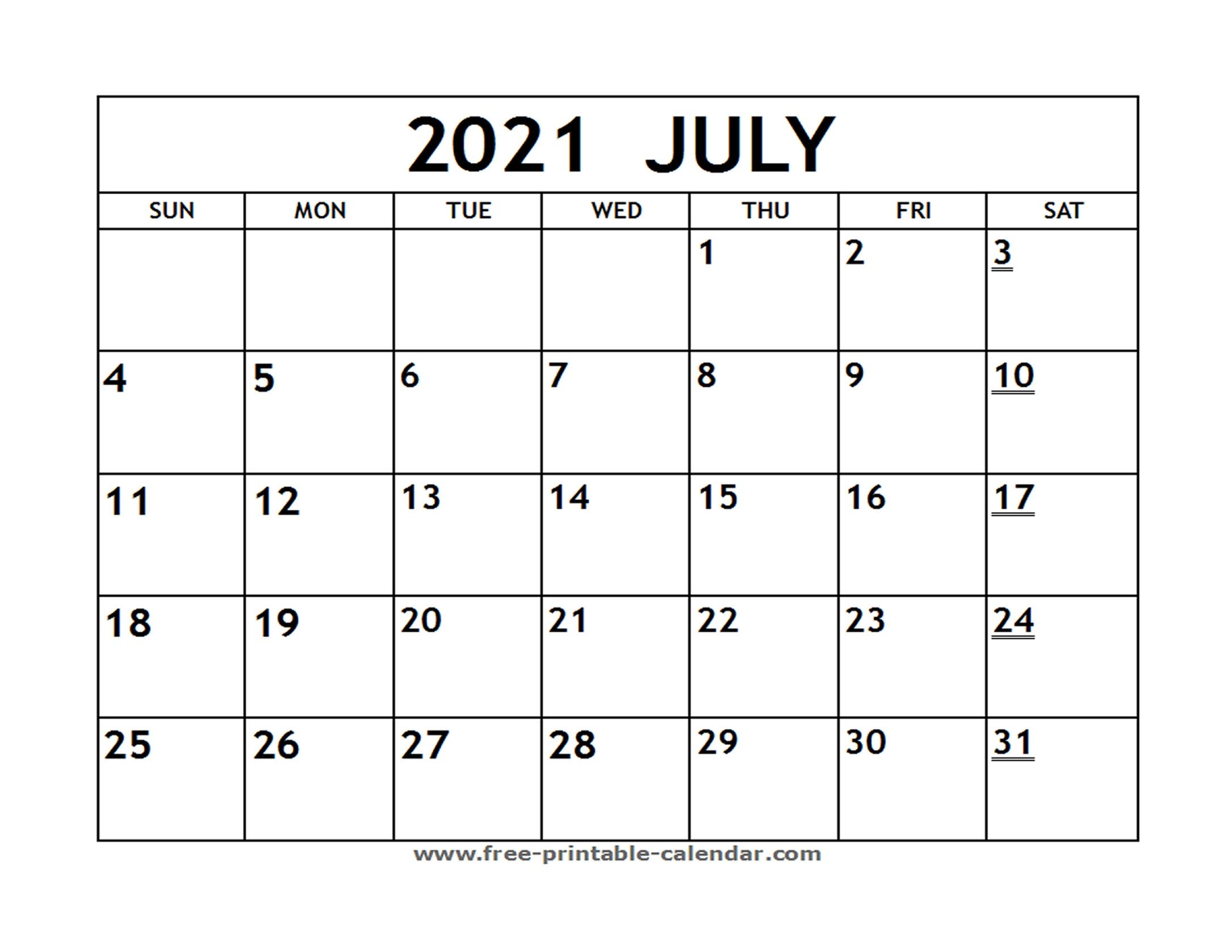 Printable 2021 July Calendar Free Printable Calendar