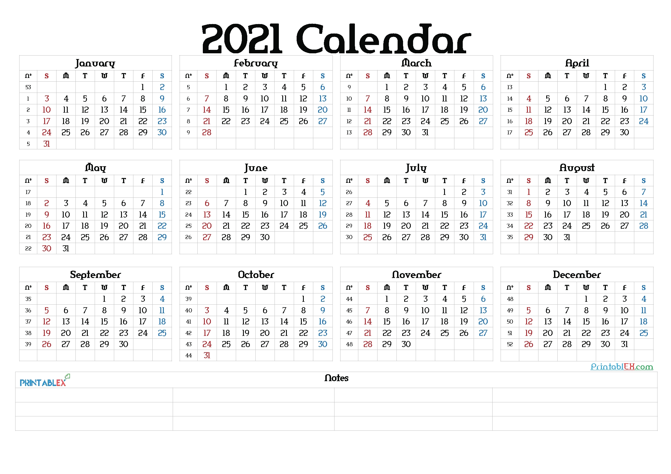 Printable 2021 Yearly Calendar 21ytw76 Free Printable