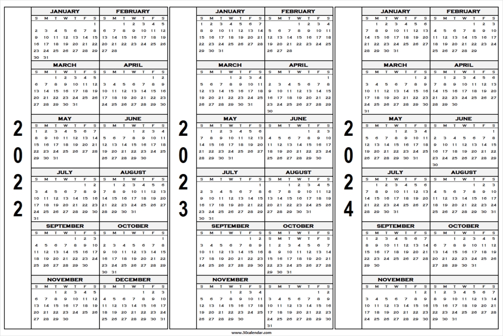 printable 2022 2023 2024 calendar | blank three year calendar