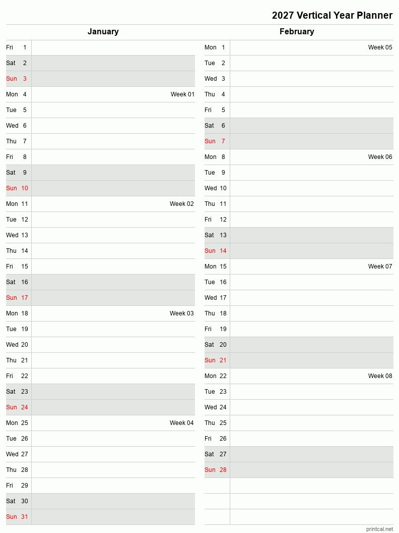 printable 2027 year planner | two month per page template