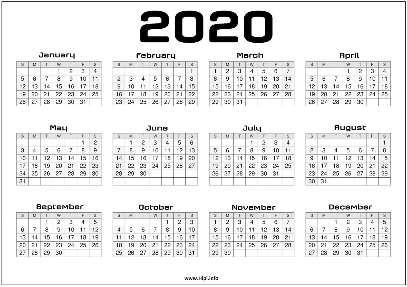 Printable A4 Calendar 2020 | Free Letter Templates
