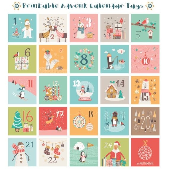 printable advent calendar tag advent calendar gift tags | etsy
