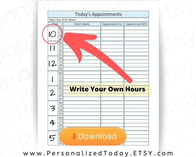 Printable Appointment Planner 8 Hours 15 Minute Increments