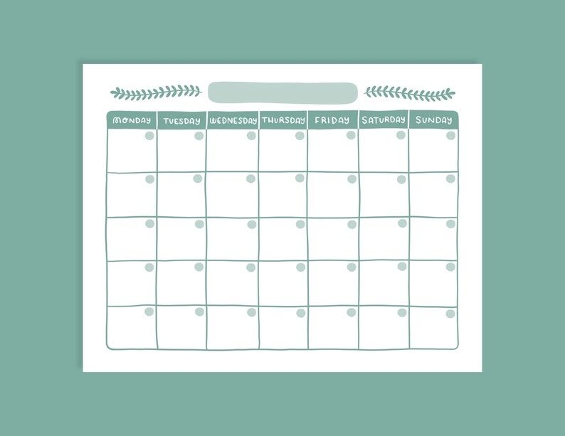 Printable Blank Calendar Monday & Sunday Start | Etsy