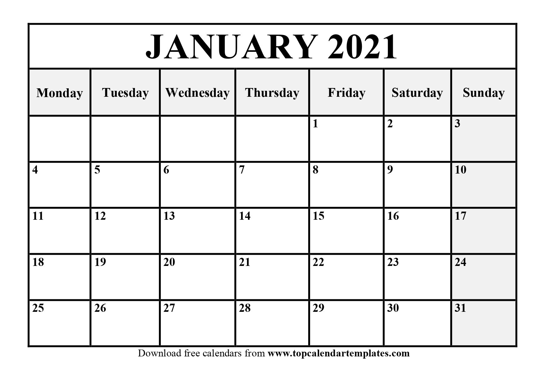 printable blank monthly calendar 2021 with lines | ten