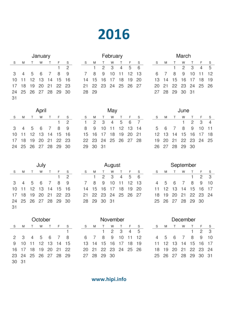 printable calendar 2016 a4 paper size free download