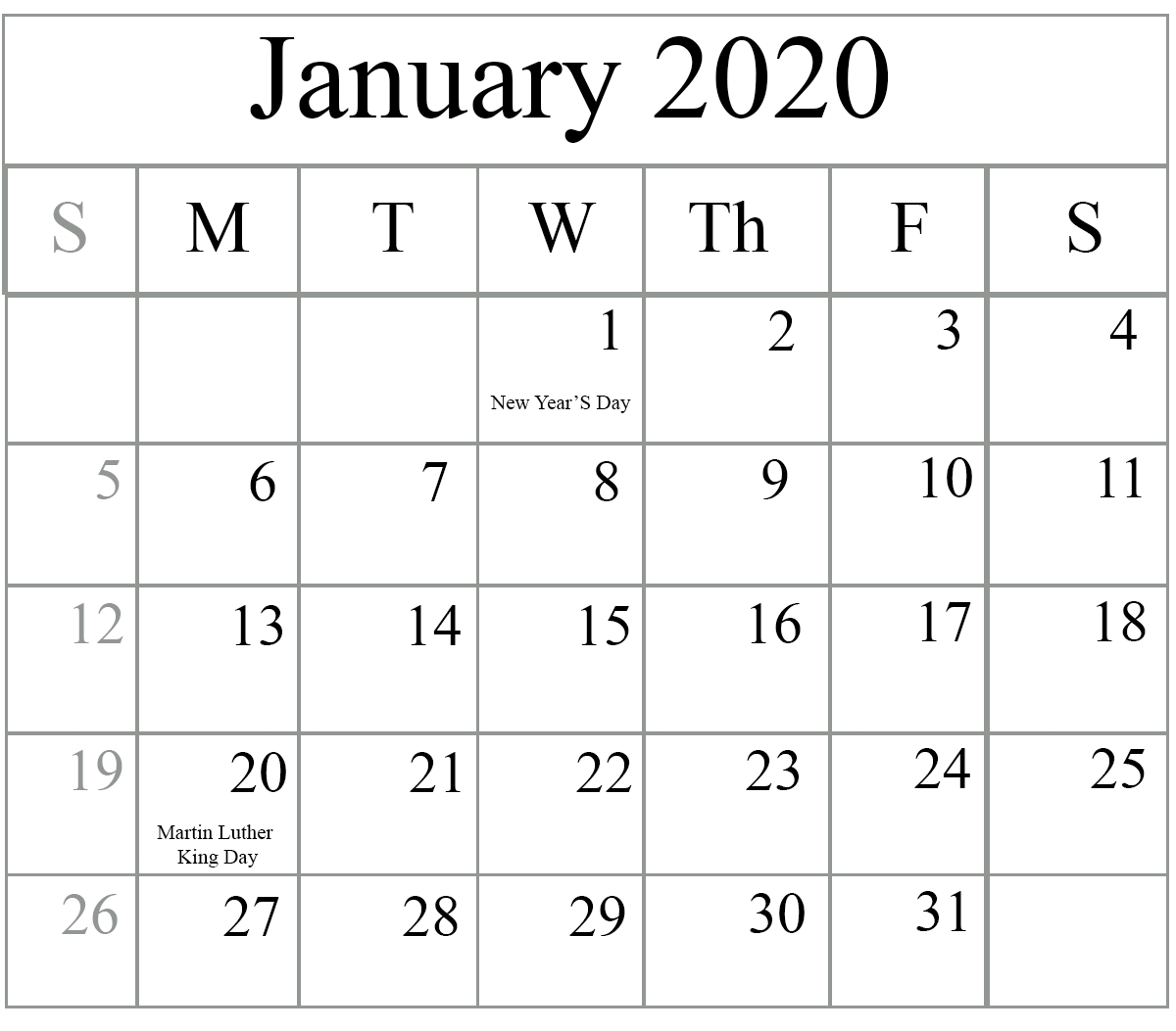 Printable Calendar 2020 That You Can Type In Calendar