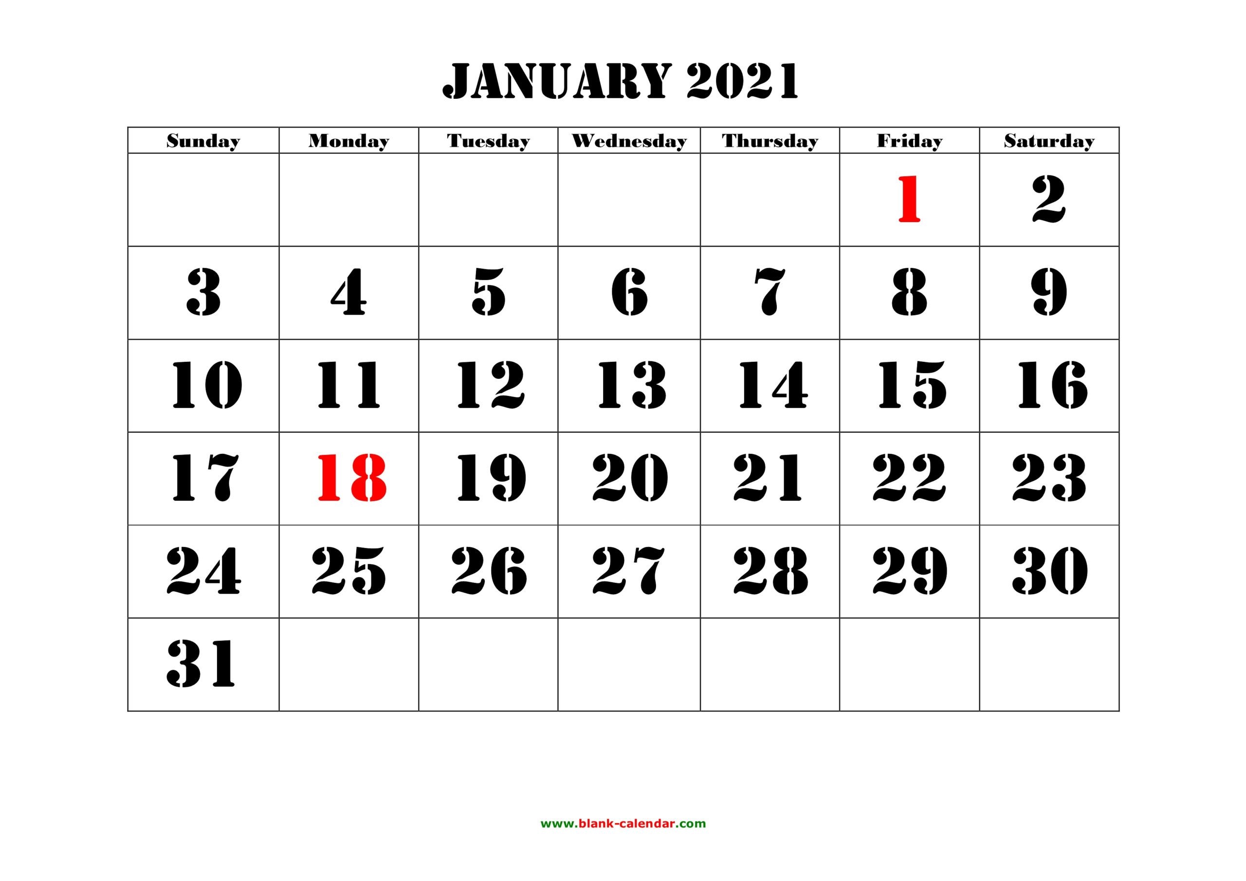 printable calendar 2021 large boxes | calendar printables