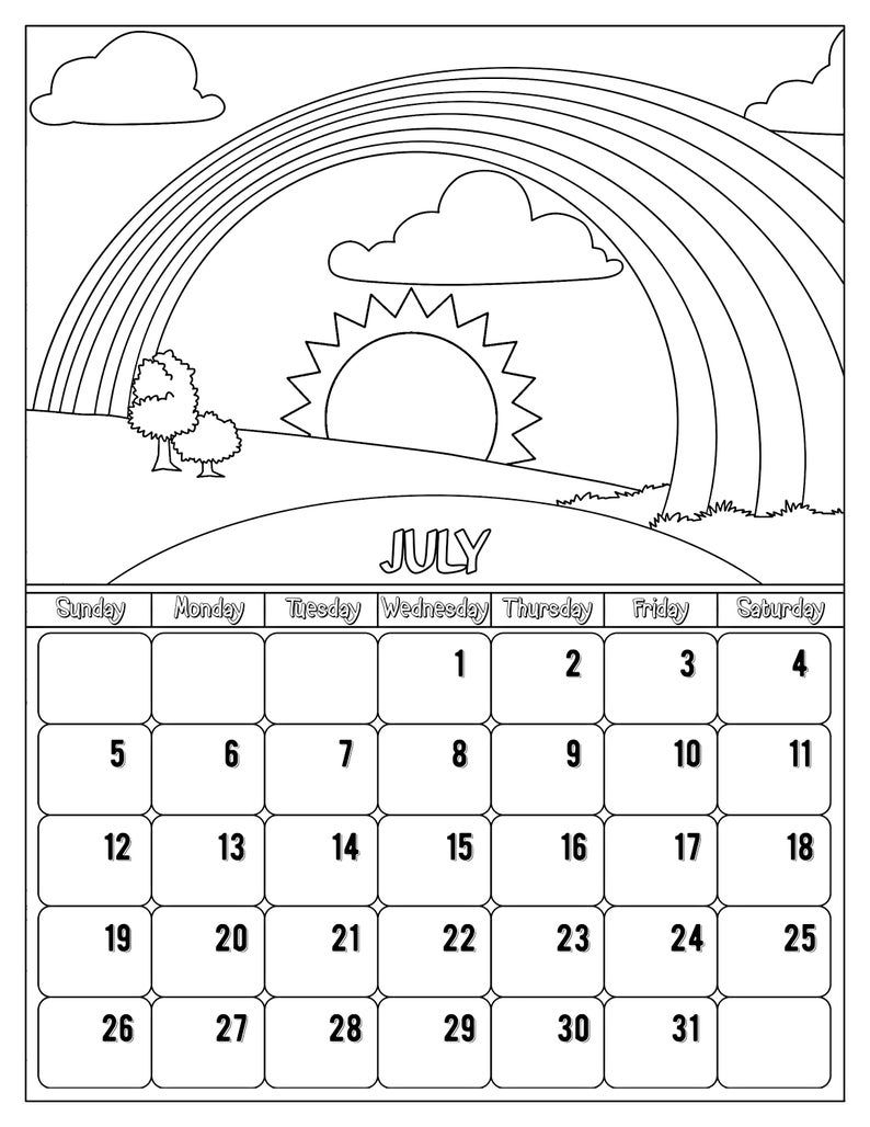 Printable Coloring Calendar 12 Month Calendar 2021 Desktop