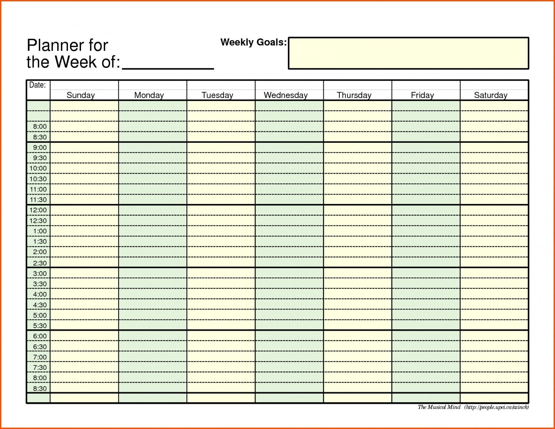 Printable Daily Schedule With Time Slots Blank Weekly