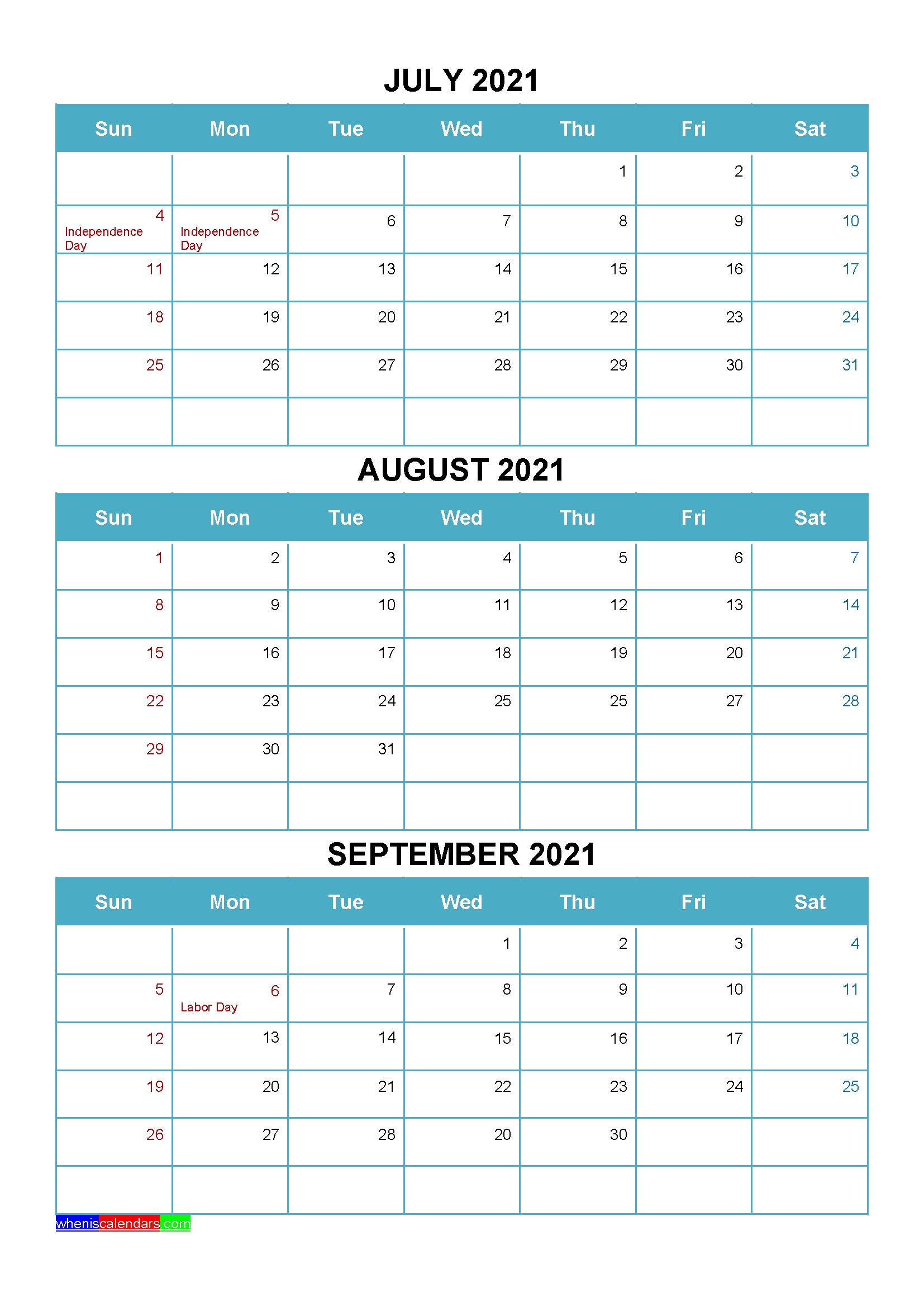 printable july august september 2021 calendar word, pdf