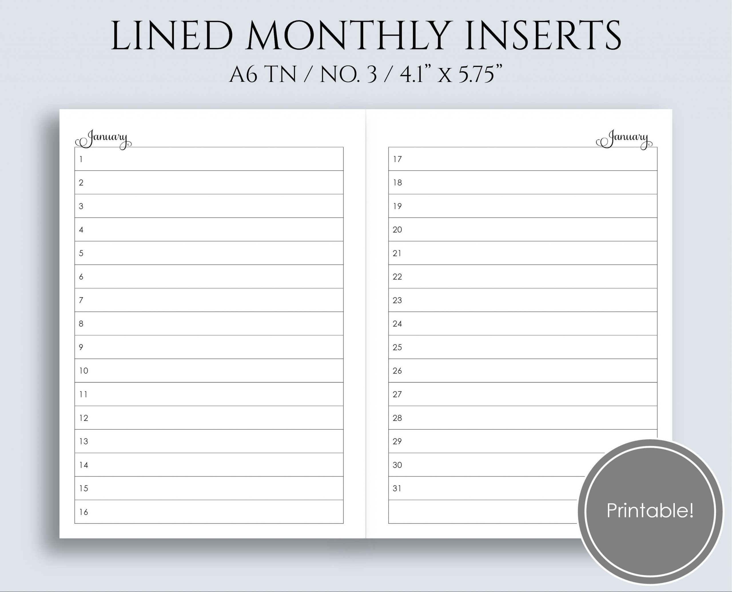 printable lined monthly calendar | calendar for planning