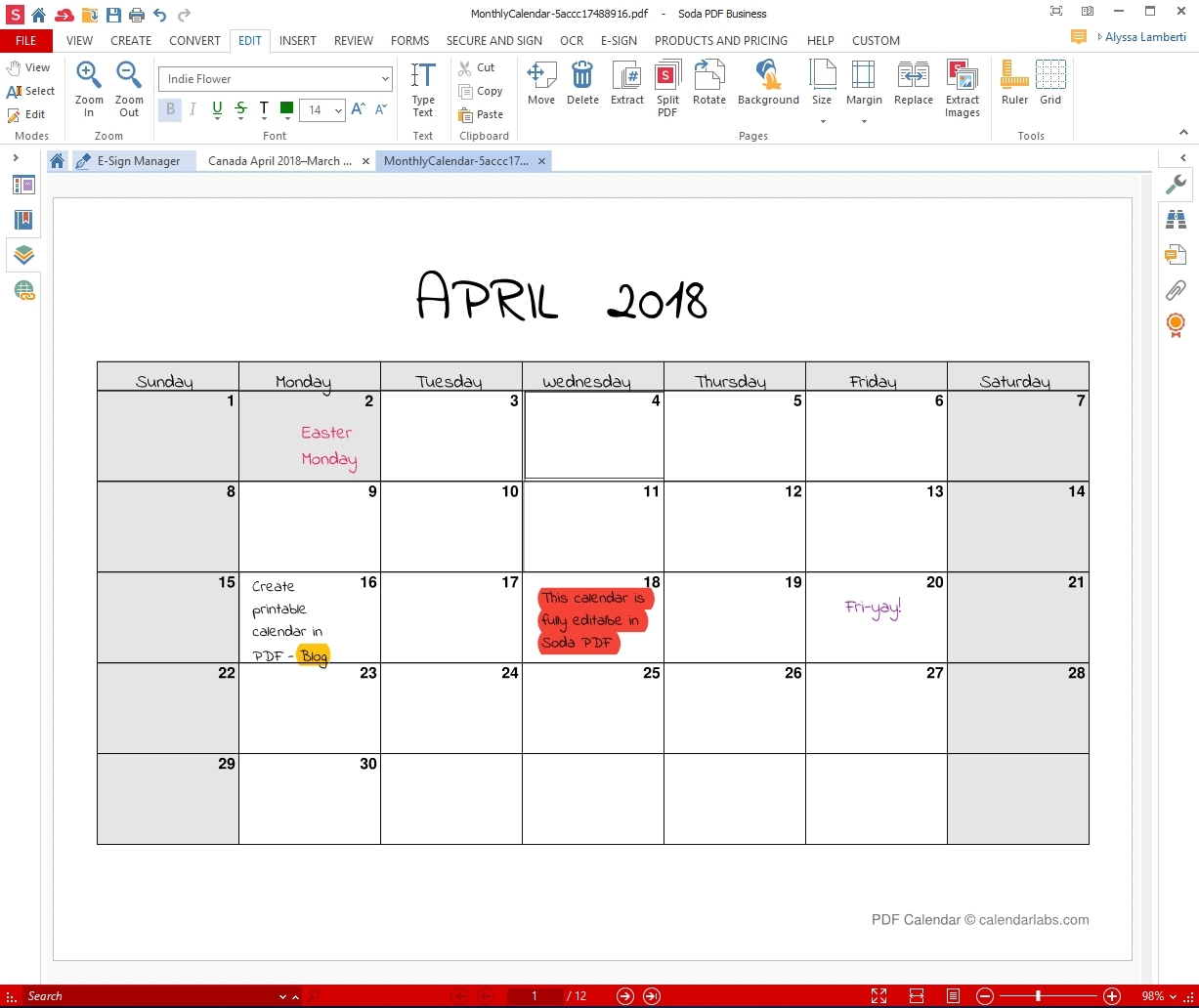 printable monthly calendar that i can edit | example