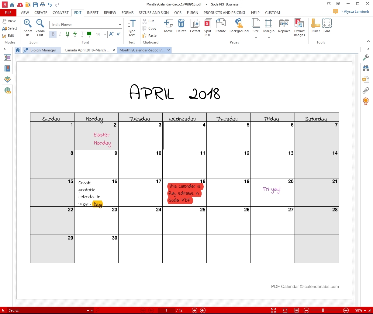 Printable Monthly Calendar That I Can Edit | Example