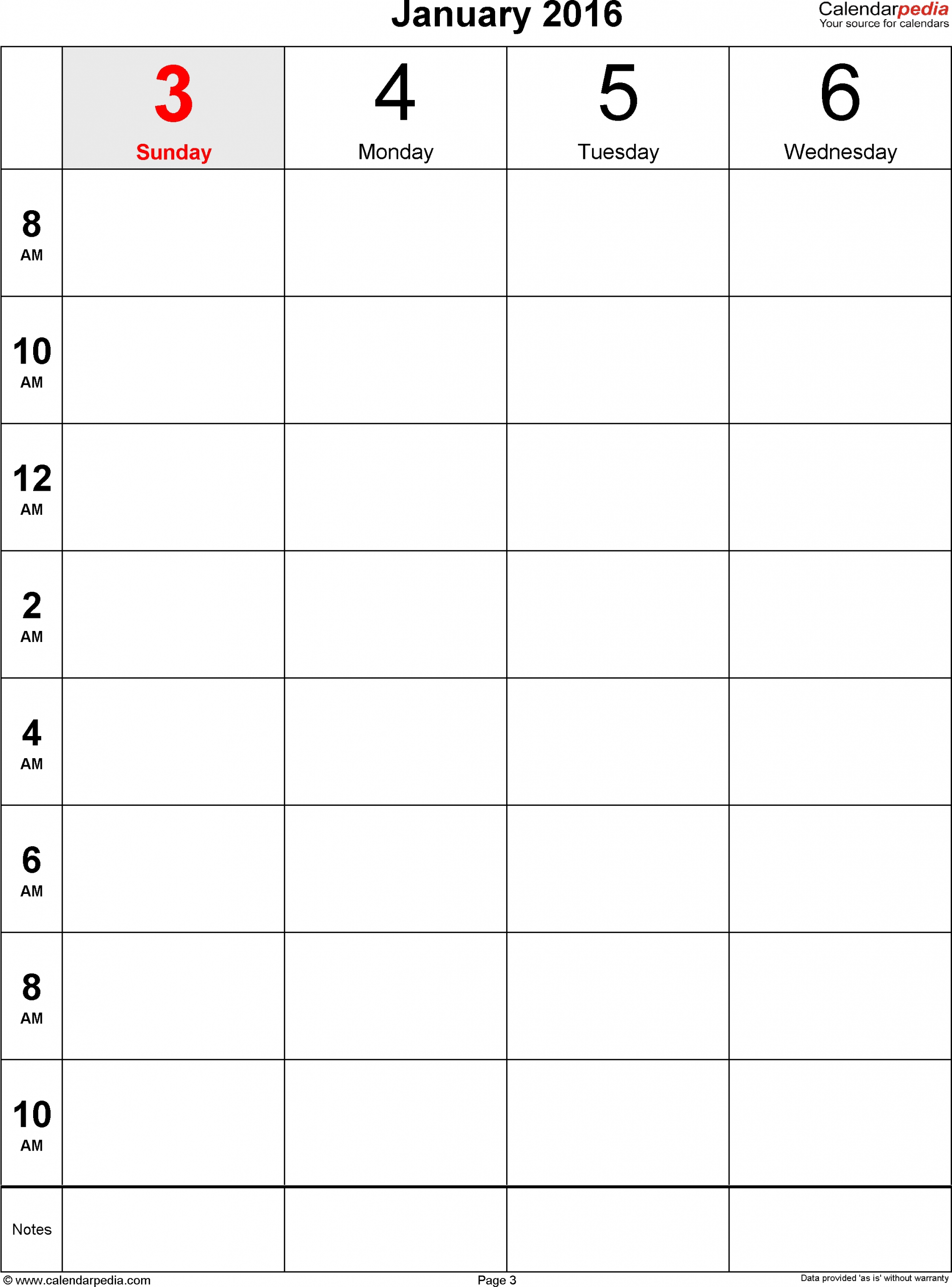 Printable One Week Calendar With Time Slots | Example