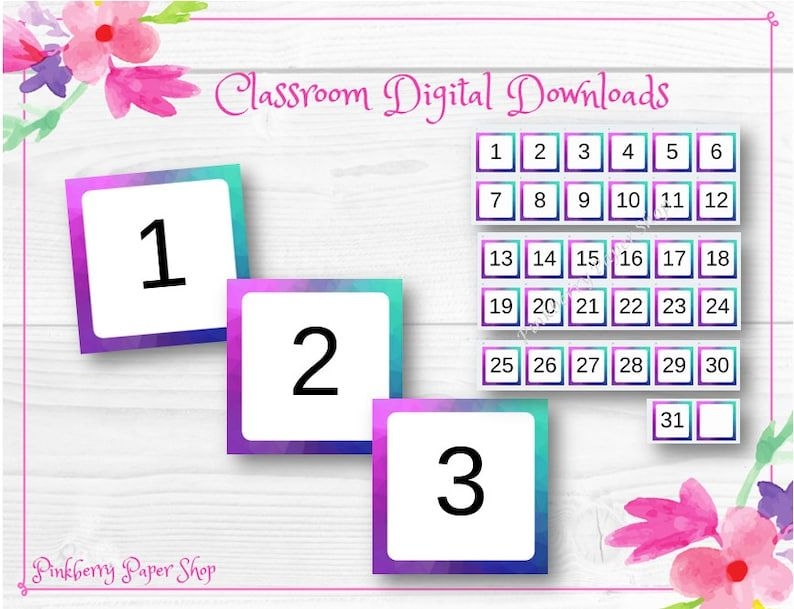 printable rainbow calendar numbers classroom labels &amp; | etsy